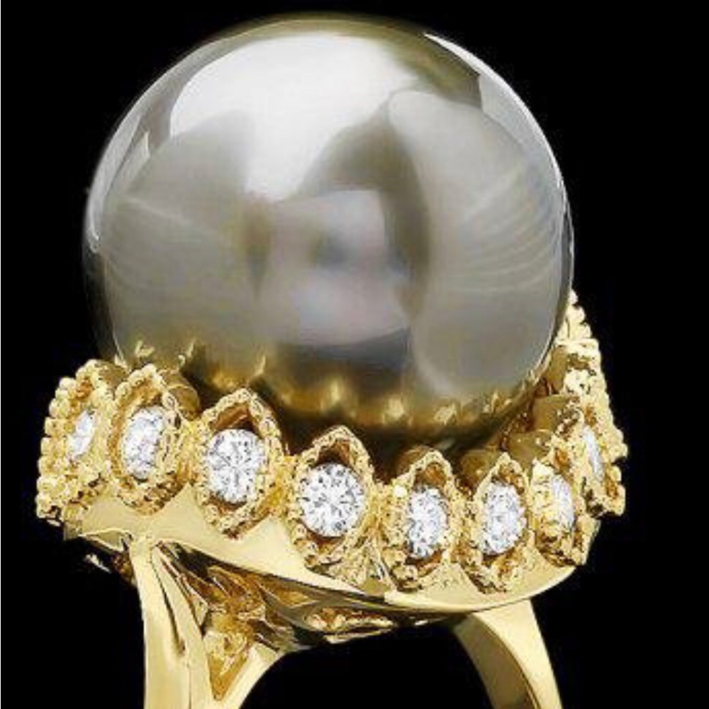 Tahitian pearl diamond ring in 14k gold